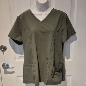 Dickies Xtreme Stretch Olive Scrub Top Size L